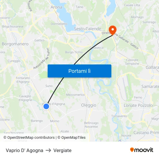 Vaprio D' Agogna to Vergiate map