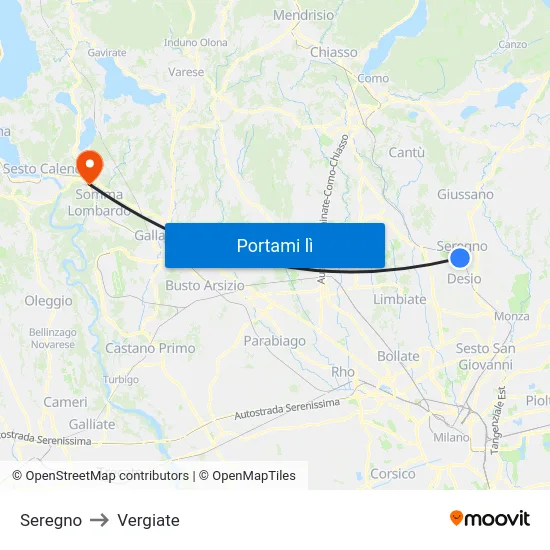 Seregno to Vergiate map