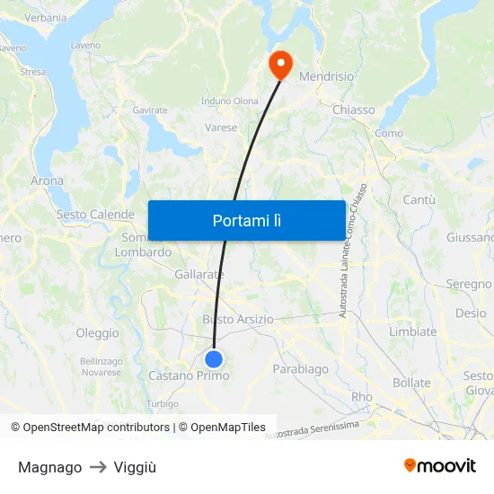 Magnago to Viggiù map