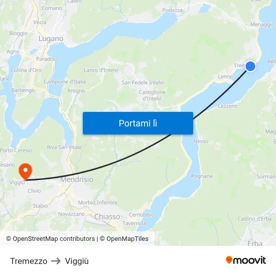 Tremezzo to Viggiù map