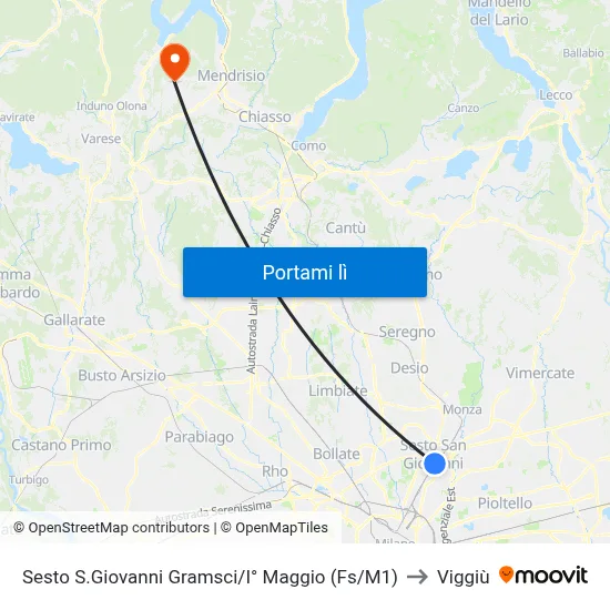 Sesto S.Giovanni Gramsci/I° Maggio (Fs/M1) to Viggiù map