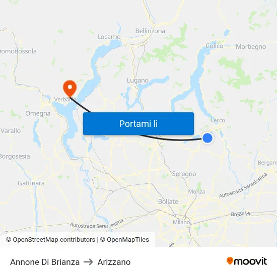 Annone Di Brianza to Arizzano map