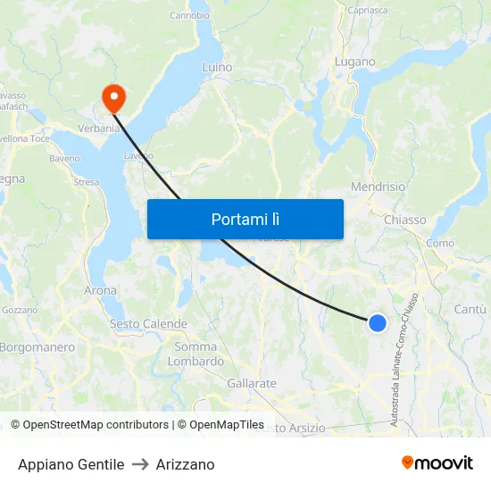 Appiano Gentile to Arizzano map