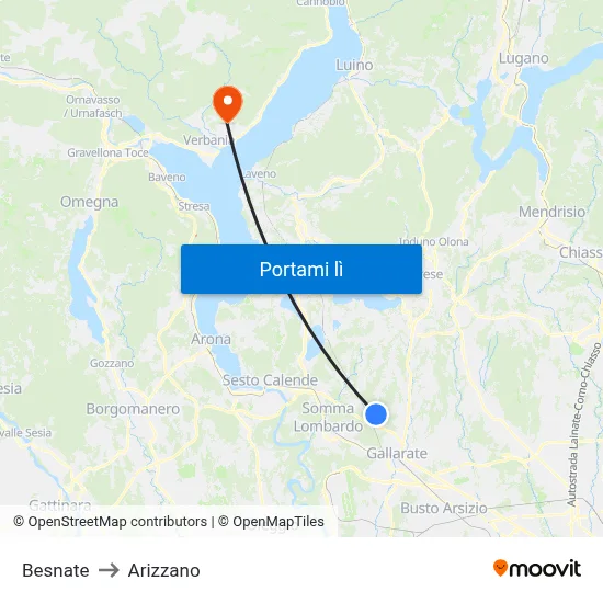 Besnate to Arizzano map