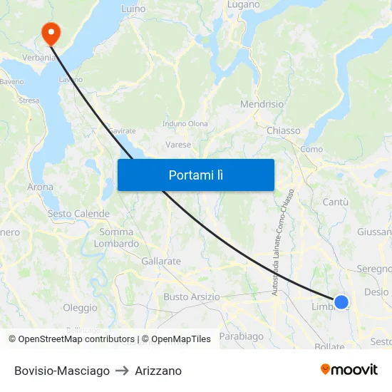 Bovisio-Masciago to Arizzano map