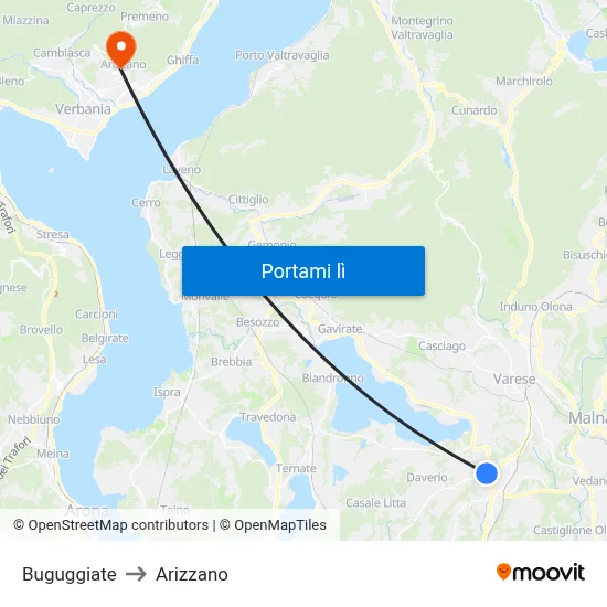 Buguggiate to Arizzano map
