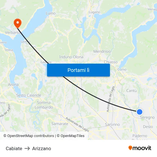 Cabiate to Arizzano map