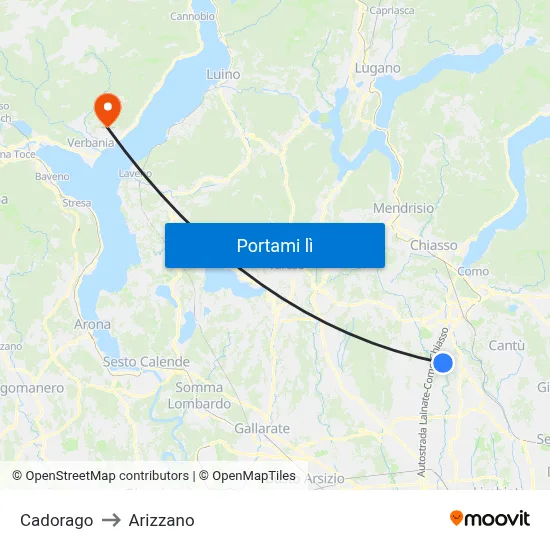 Cadorago to Arizzano map