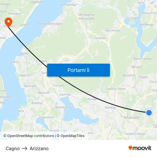 Cagno to Arizzano map