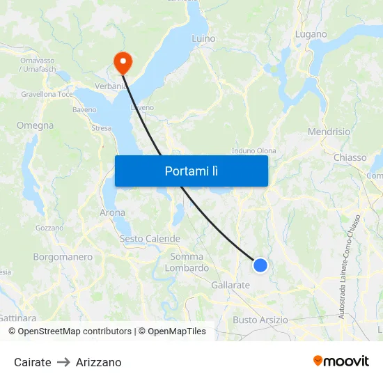 Cairate to Arizzano map