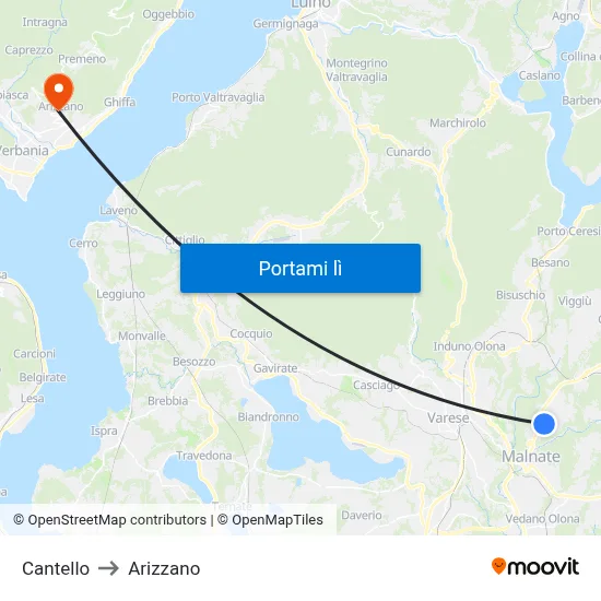 Cantello to Arizzano map