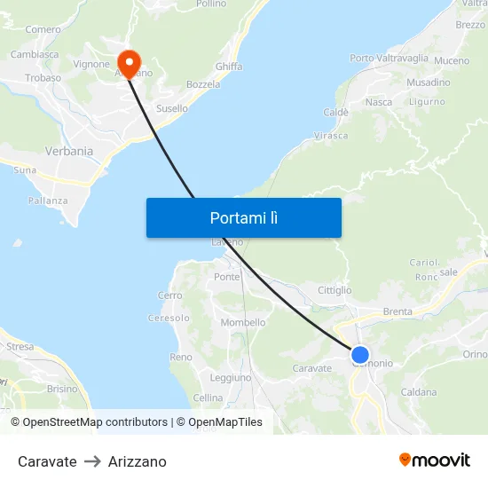 Caravate to Arizzano map