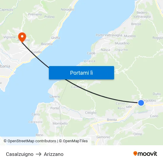 Casalzuigno to Arizzano map
