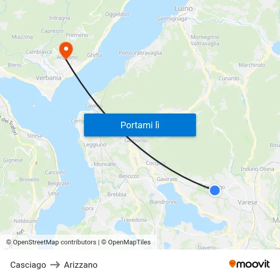 Casciago to Arizzano map