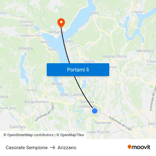 Casorate Sempione to Arizzano map