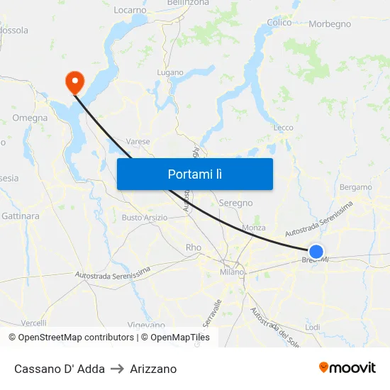 Cassano D' Adda to Arizzano map