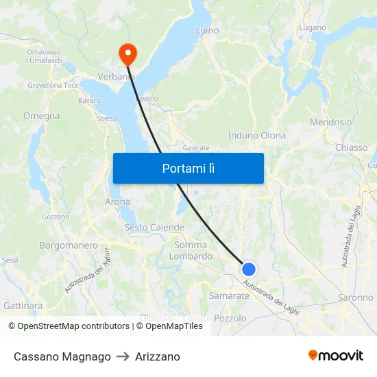 Cassano Magnago to Arizzano map