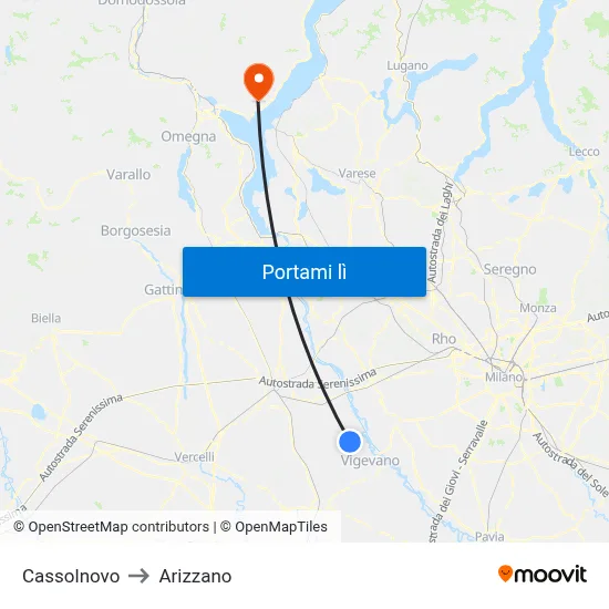 Cassolnovo to Arizzano map