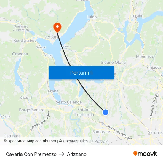 Cavaria Con Premezzo to Arizzano map