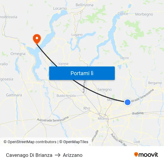 Cavenago Di Brianza to Arizzano map