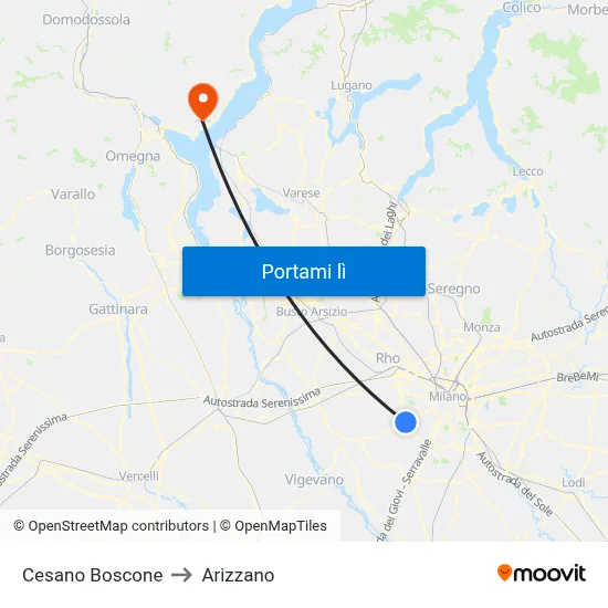 Cesano Boscone to Arizzano map