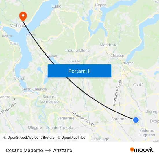 Cesano Maderno to Arizzano map
