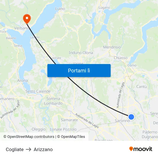 Cogliate to Arizzano map