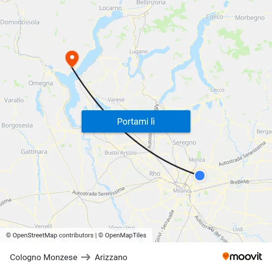 Cologno Monzese to Arizzano map