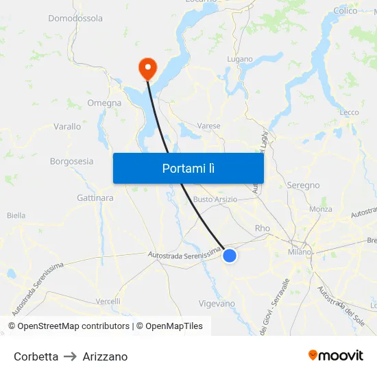 Corbetta to Arizzano map