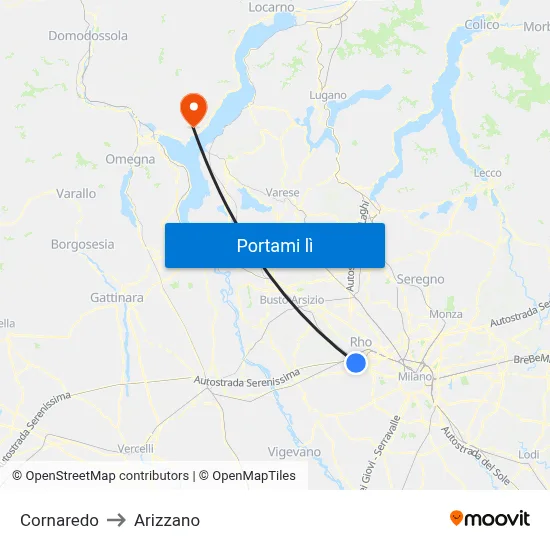 Cornaredo to Arizzano map