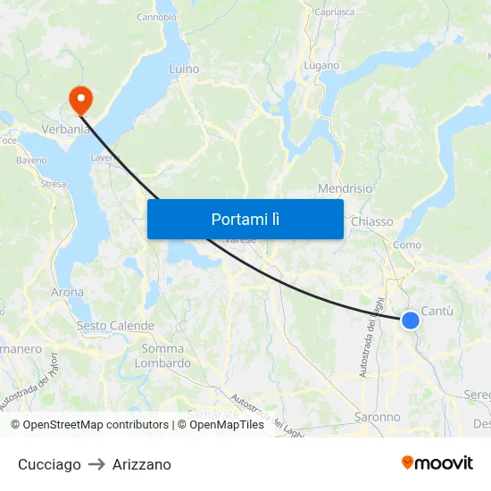 Cucciago to Arizzano map