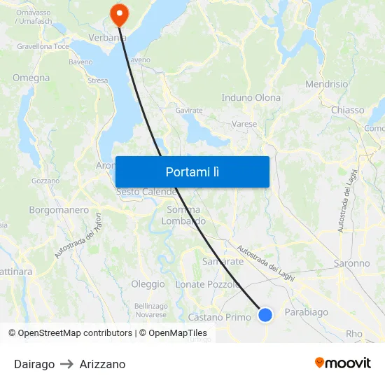Dairago to Arizzano map