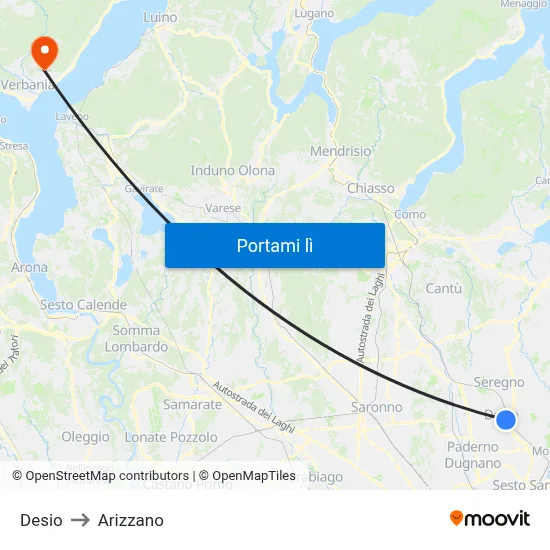 Desio to Arizzano map
