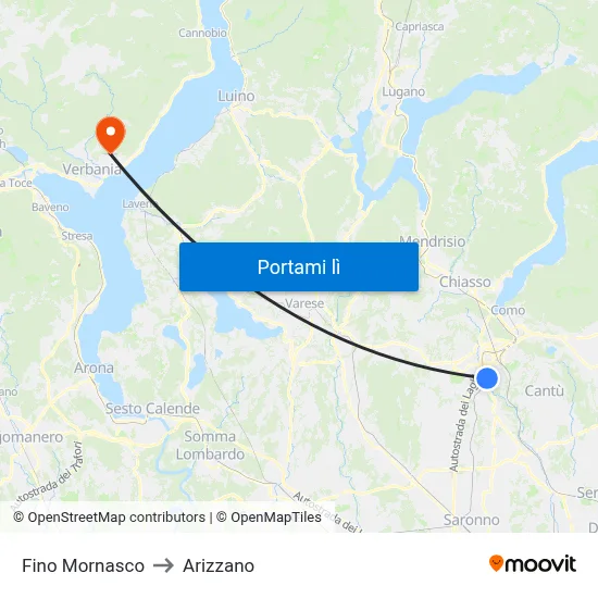 Fino Mornasco to Arizzano map