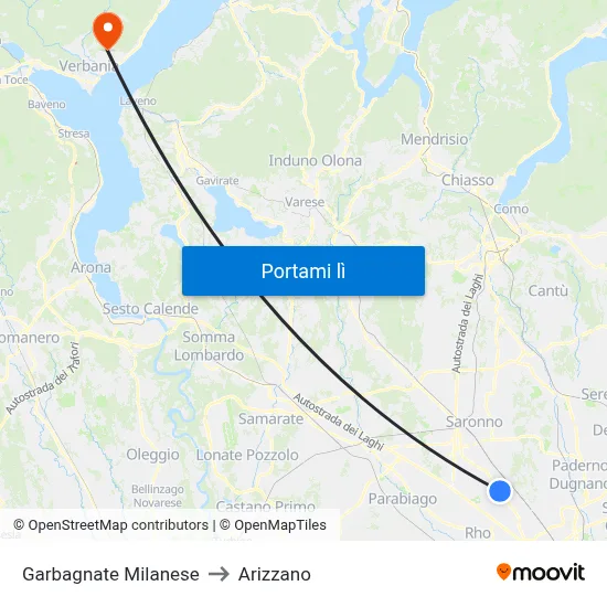 Garbagnate Milanese to Arizzano map