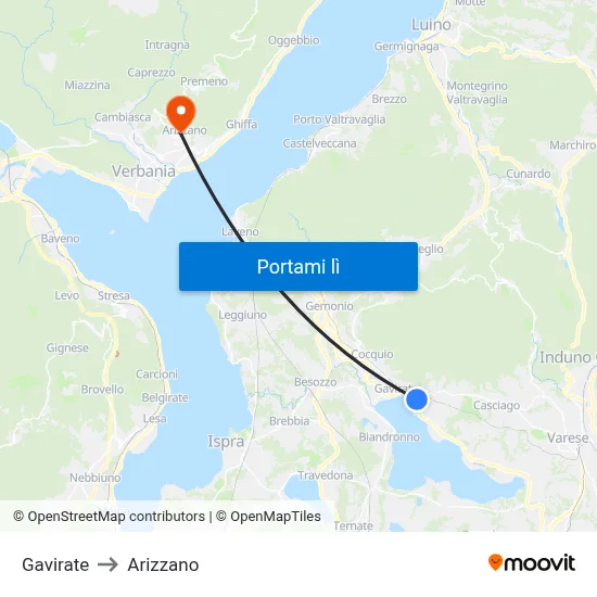 Gavirate to Arizzano map