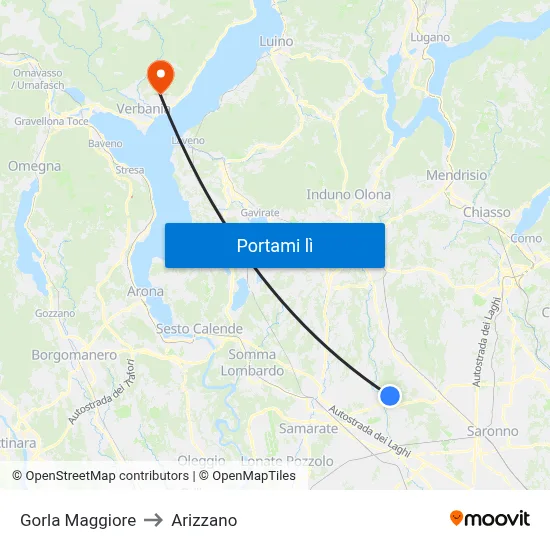 Gorla Maggiore to Arizzano map