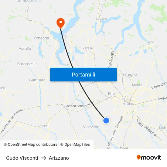 Gudo Visconti to Arizzano map