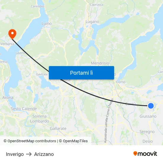 Inverigo to Arizzano map