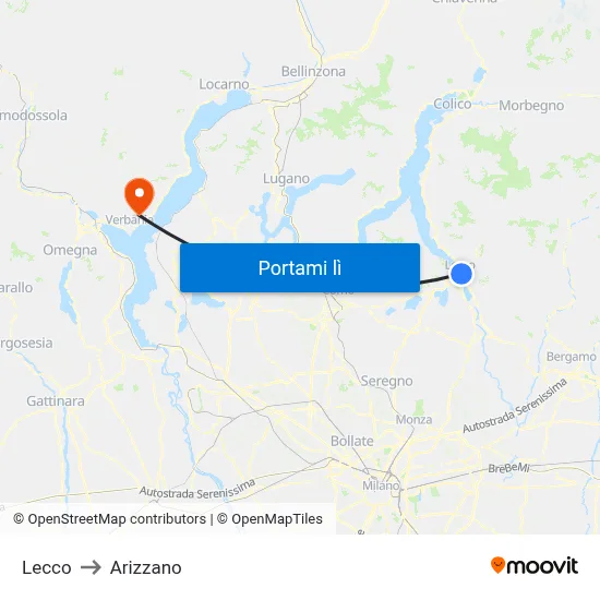 Lecco to Arizzano map