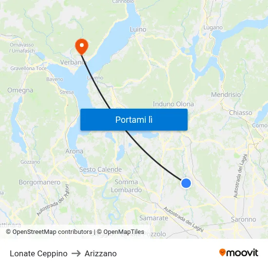 Lonate Ceppino to Arizzano map