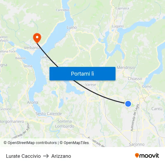 Lurate Caccivio to Arizzano map