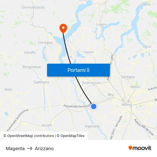 Magenta to Arizzano map