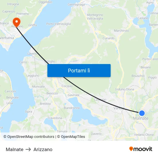 Malnate to Arizzano map