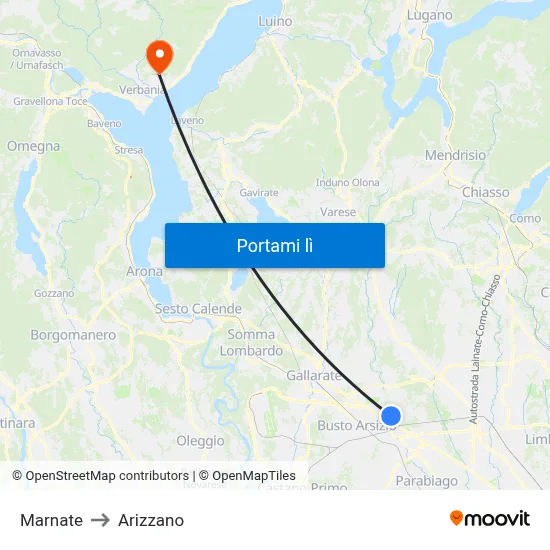 Marnate to Arizzano map