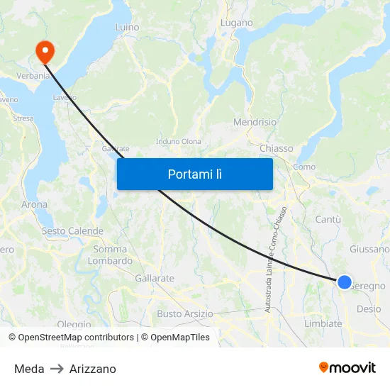 Meda to Arizzano map