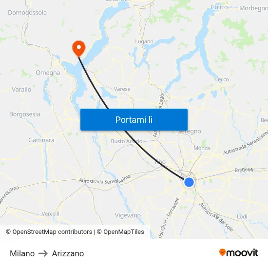 Milano to Arizzano map