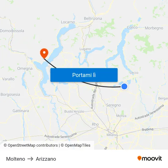 Molteno to Arizzano map
