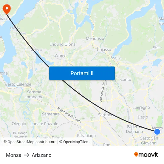 Monza to Arizzano map