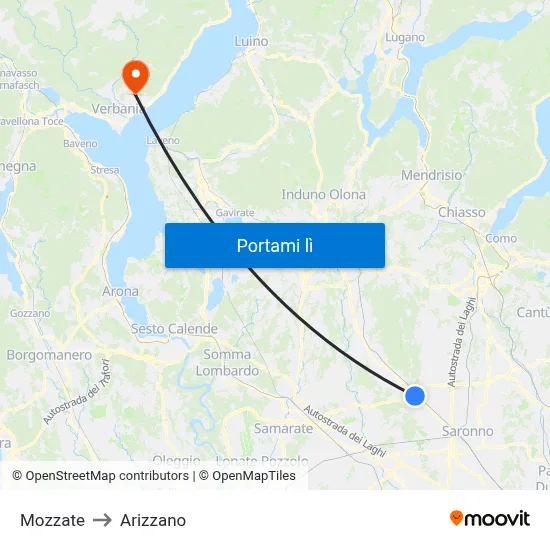 Mozzate to Arizzano map